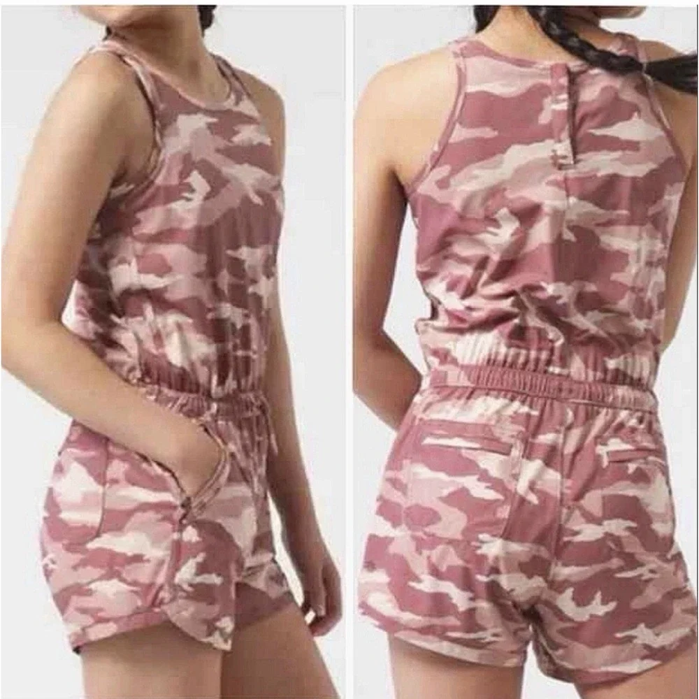 Athleta Girl XXL 16 Pink Camouflage Romper Shorts One Piece